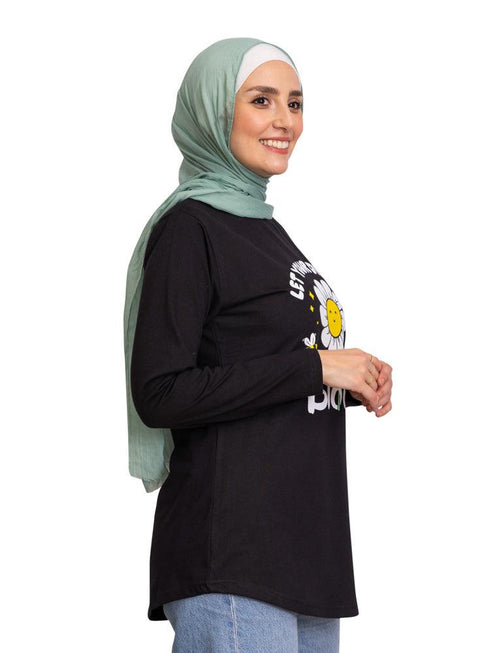 Black Printed Long - Sleeve Design 28 - Khotwh
